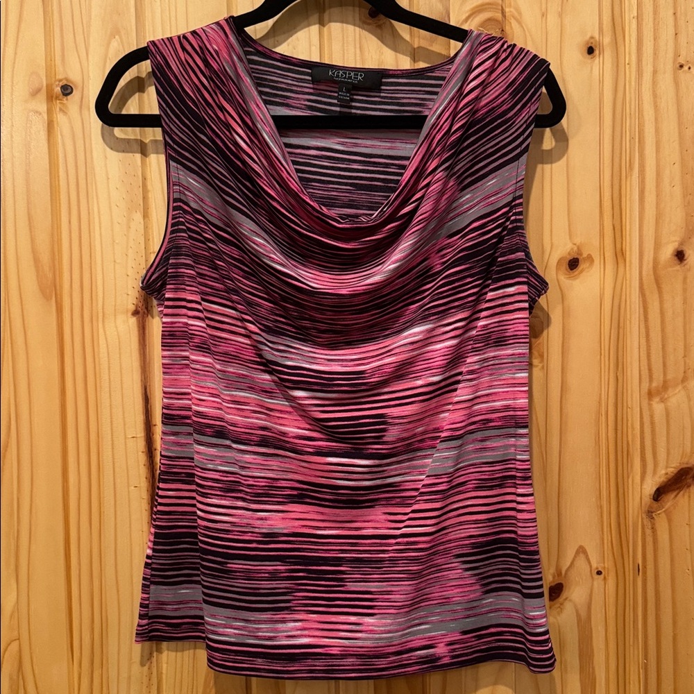 Kasper Pink and Black Striped Sleeveless Top, Size L